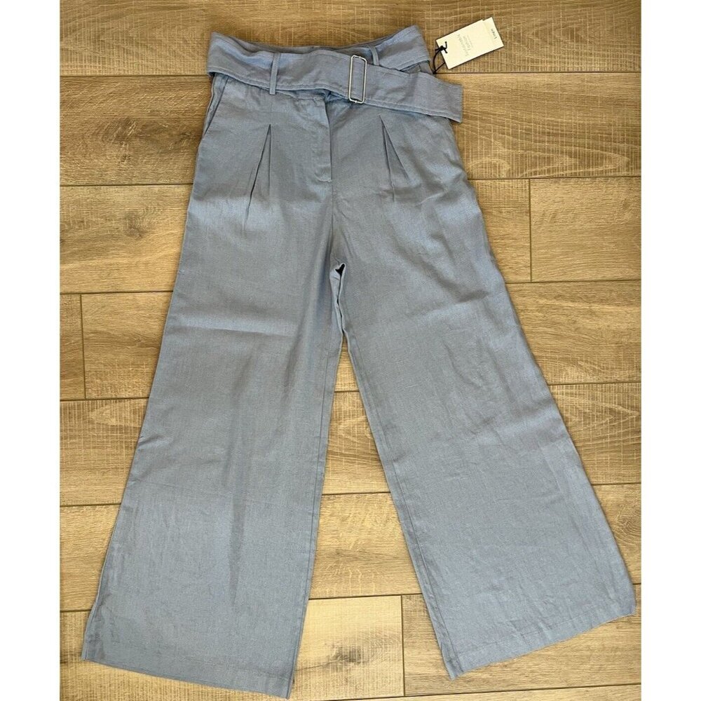 House of Harlow 1960 Linen Blend Wide‎ Leg Belted Relaxed Pants Size 2 Blue NWT